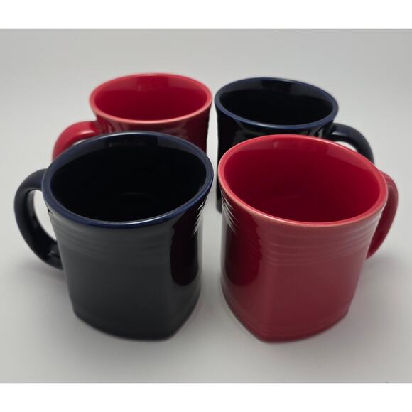 Homer Laughlin Red and Cobalt Blue Fiesta Mugs Set of 4 - Picture 3 of 11